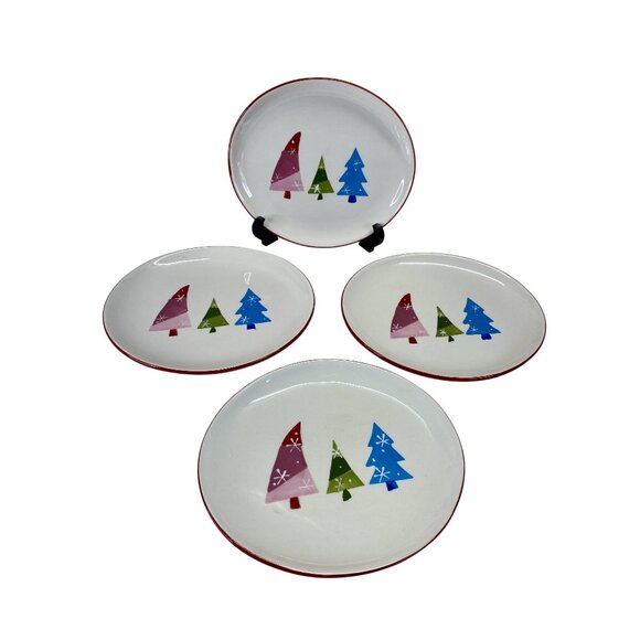 Set Of 4 Christmas Tree Appetizer 8 in Plates Vintage Sears NWB - Picture 1 of 5
